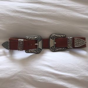Genuine leather western double buckle belt
